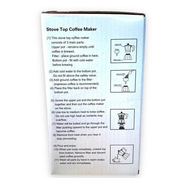 3 Cup Stovetop Espresso Maker & 8PC Purple Stripe Espresso Set with Chrome Rack - Picture 11 of 13